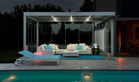 Brustor pergola installation with optional sliding glass screens