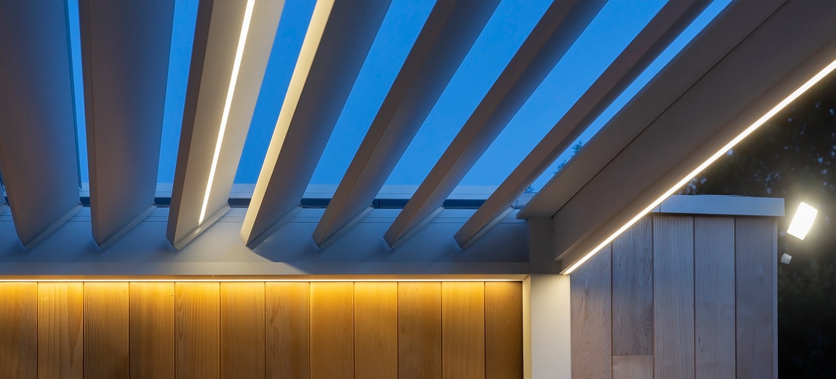 Louvred Roof Pergola at Night