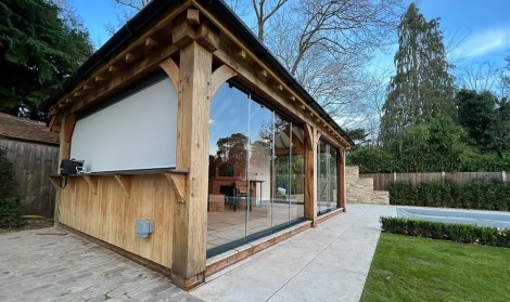 Sliding glass in Wood Pergola