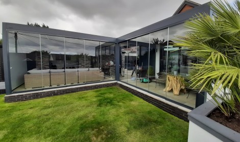 L Shaped Sliding Glass Pergola