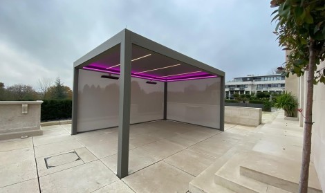 Pergola with Purple LED Lighting 