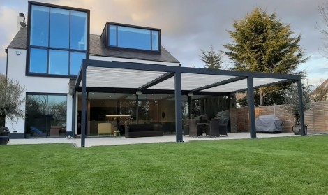 Large Black Pergola in the Evening
